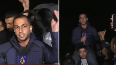 In the video, the Palestinian reporter, Anas Al-Sharif, is seen taking off his helmet and bullet-proof vest. (X/@samah_fadil) In the video, the Palestinian reporter, Anas Al-Sharif, is seen taking off his helmet and bullet-proof vest. (X/@samah_fadil)