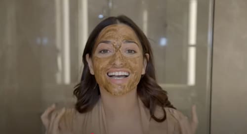 Tamannaah Bhatia's exfoliating face scrub mask is made of sandalwood powder, powdered coffee and organic raw honey. (Picture courtesy: YouTube/ Vogue India) Tamannaah Bhatia's exfoliating face scrub mask is made of sandalwood powder, powdered coffee and organic raw honey. (Picture courtesy: YouTube/ Vogue India)