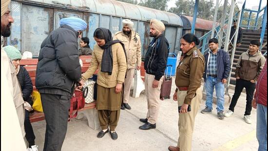 Punjab Police during the cordon and search operations at a railway station in Punjab on Thursday. (HT Photo)