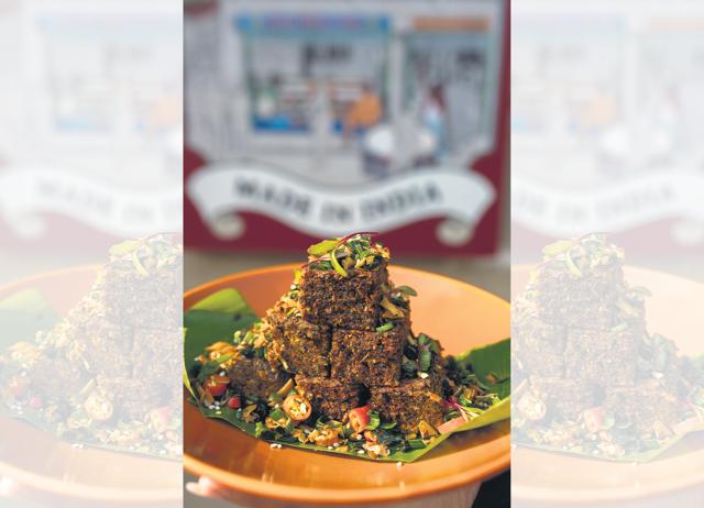 The kothimbir vadi at Bhawan is served with a homemade crumble of onion, garlic, spring onion and chilli.