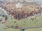 Mahakumbh 2025 Live: An aerial view of Sangam during Maha Kumbh Mela at Mahakumbh Nagar in Prayagraj. Mahakumbh 2025 Live: An aerial view of Sangam during Maha Kumbh Mela at Mahakumbh Nagar in Prayagraj.
