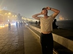 Chris Martin poses at Marine Drive, Mumbai.