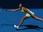 Belarus' Aryna Sabalenka hits a return against Denmark's Clara Tauson during their women's singles match on day six of the Australian Open tennis tournament in Melbourne. (Photo by Adrian DENNIS / AFP) Belarus' Aryna Sabalenka hits a return against Denmark's Clara Tauson during their women's singles match on day six of the Australian Open tennis tournament in Melbourne. (Photo by Adrian DENNIS / AFP)