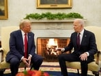 Outgoing US President Joe Biden (right) with President-elect Donald Trump in the Oval Office at the White House in Washington.(REUTERS)