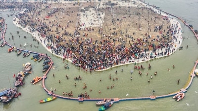 Mahakumbh 2025 Live: An aerial view of Sangam during Maha Kumbh Mela at Mahakumbh Nagar in Prayagraj. (HT_PRINT) Mahakumbh 2025 Live: An aerial view of Sangam during Maha Kumbh Mela at Mahakumbh Nagar in Prayagraj. (HT_PRINT)