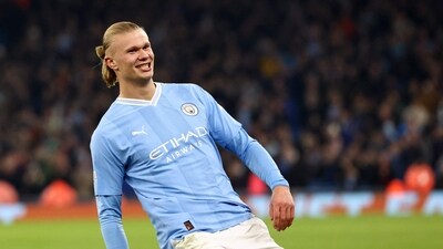 Erling Haaland has signed a new contract at Manchester City that ties him to the Premier League champions until 2034. (Photo by Darren Staples / AFP) (AFP)