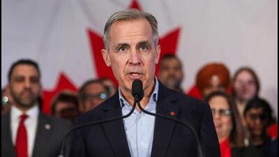 Former Bank of Canada and Bank of England governor Mark Carney speaks as he announces that he is running to replace Prime Minister Justin Trudeau as leader of the ruling Liberal Party, in Edmonton, Alberta, Canada, on Thursday. (REUTERS)