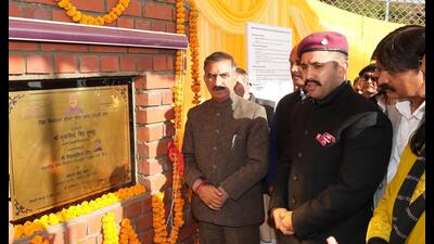 Himachal Pradesh chief minister Sukhvinder Singh Sukhu lays the foundation stone of a project in Kangra on Friday. (HT photo) Himachal Pradesh chief minister Sukhvinder Singh Sukhu lays the foundation stone of a project in Kangra on Friday. (HT photo)