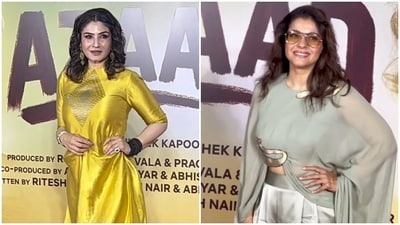 Raveena Tandon and Kajol attend the Azaad movie premiere. Raveena Tandon and Kajol attend the Azaad movie premiere.