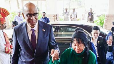 Singapore President Tharman Shanmugaratnam with his wife Jane Yumiko Ittogi on Friday (ANI) Singapore President Tharman Shanmugaratnam with his wife Jane Yumiko Ittogi on Friday (ANI)