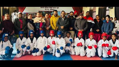 Students during karate tournament in Ludhiana on Friday. (HT File)