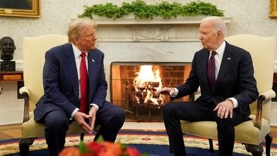 Outgoing US President Joe Biden (right) with President-elect Donald Trump in the Oval Office at the White House in Washington. (REUTERS)