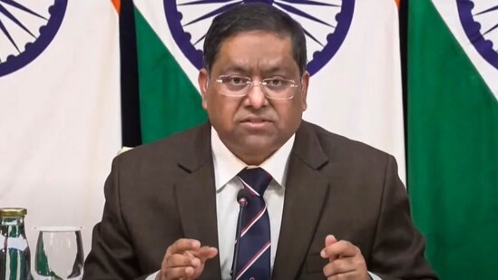 The spokesperson of the Ministry of External Affairs, Randhir Jaiswal, addresses the media. (ANI)
