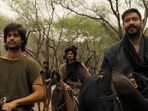 Azaad box office collection day 1: Aaman Devgan and Ajay Devgn in a still from the film. Azaad box office collection day 1: Aaman Devgan and Ajay Devgn in a still from the film.