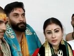 Mouni Roy and her husband Suraj Nambiar at the Mahakaleshwar Temple.