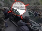 The AAP claimed that a stone was thrown at Arvind Kejriwal's vehicle.