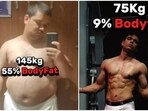Azhar Hassan went from weighing 145 kg to 75 kg. Azhar Hassan went from weighing 145 kg to 75 kg.