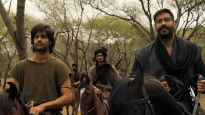 Azaad box office collection day 1: Aaman Devgan and Ajay Devgn in a still from the film. Azaad box office collection day 1: Aaman Devgan and Ajay Devgn in a still from the film.