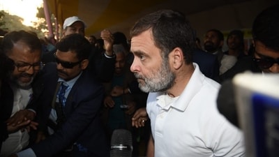 Congress leader Rahul Gandhi arrives at the protest site where protestors are holding a dharna to protest against alleged paper leak and irregularities in the BPSC 70th Integrated Combined Competitive Examination (CCE) 2024 at Gardanibag, in Patna. (Santosh Kumar) Congress leader Rahul Gandhi arrives at the protest site where protestors are holding a dharna to protest against alleged paper leak and irregularities in the BPSC 70th Integrated Combined Competitive Examination (CCE) 2024 at Gardanibag, in Patna. (Santosh Kumar)