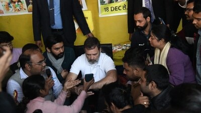 Rahul Gandhi was seen patiently listening to the candidates who raised slogans "We want a re-exam" and also highlighted their anguish over the Nitish Kumar government in Bihar failing to give them a hearing. (Santosh Kumar) Rahul Gandhi was seen patiently listening to the candidates who raised slogans "We want a re-exam" and also highlighted their anguish over the Nitish Kumar government in Bihar failing to give them a hearing. (Santosh Kumar)