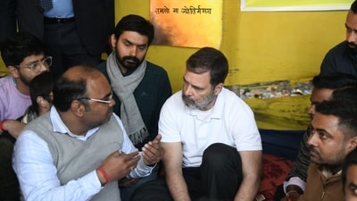  Leader of the Opposition Rahul Gandhi meeting with aspirants during a dharna to protest against alleged paper leak and irregularities in the BPSC 70th Integrated Combined Competitive Examination (CCE) 2024 at Gardanibag in Patna. (Santosh Kumar) Leader of the Opposition Rahul Gandhi meeting with aspirants during a dharna to protest against alleged paper leak and irregularities in the BPSC 70th Integrated Combined Competitive Examination (CCE) 2024 at Gardanibag in Patna. (Santosh Kumar)