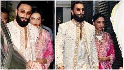 Ranveer Singh and Deepika Padukone attended his cousin's wedding. Ranveer Singh and Deepika Padukone attended his cousin's wedding.