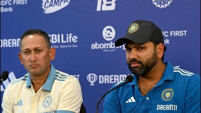 Indian cricket captain Rohit Sharma (R) and Ajit Agarkar current chairman of the BCCI selection committee, address a press conference in Mumbai on January 18, 2025. (Photo by Indranil Mukherjee / AFP) (AFP) Indian cricket captain Rohit Sharma (R) and Ajit Agarkar current chairman of the BCCI selection committee, address a press conference in Mumbai on January 18, 2025. (Photo by Indranil Mukherjee / AFP) (AFP)