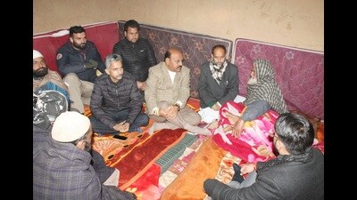 J&K deputy CM Surinder Choudhary interacting with kin of deceased in Badhaal village on Saturday. (X) J&K deputy CM Surinder Choudhary interacting with kin of deceased in Badhaal village on Saturday. (X)