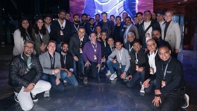 Elon Musk with a delegation of prominent Indians who visited SpaceX. (X/@authoramish) Elon Musk with a delegation of prominent Indians who visited SpaceX. (X/@authoramish)
