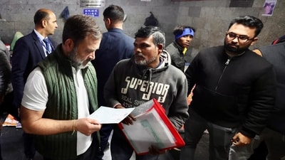 Leader Of Opposition in the Lok Sabha Rahul Gandhi interacts with patients and their attendants waiting for treatments at the AIIMS, in New Delhi, Thursday night. (PTI) Leader Of Opposition in the Lok Sabha Rahul Gandhi interacts with patients and their attendants waiting for treatments at the AIIMS, in New Delhi, Thursday night. (PTI)
