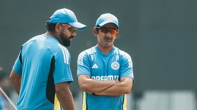 India's captain Rohit Sharma and head coach Gautam Gambhir during a practice session. (PTI) India's captain Rohit Sharma and head coach Gautam Gambhir during a practice session. (PTI)