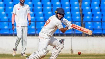 Nagpur: Vidarbha's Karun Nair plays a shot during the 3rd day of Ranji Trophy cricket match between Vidarbha and Gujarat, at VCA stadium in Nagpur, Maharashtra, Friday, Nov. 15, 2024. (PTI Photo)(PTI11_15_2024_000223B) (PTI) Nagpur: Vidarbha's Karun Nair plays a shot during the 3rd day of Ranji Trophy cricket match between Vidarbha and Gujarat, at VCA stadium in Nagpur, Maharashtra, Friday, Nov. 15, 2024. (PTI Photo)(PTI11_15_2024_000223B) (PTI)