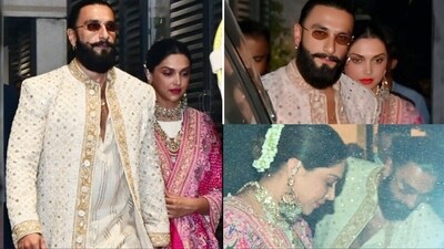 Ranveer Singh and Deepika Padukone attended his cousin's wedding. Ranveer Singh and Deepika Padukone attended his cousin's wedding.