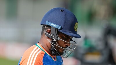 India's Sanju Samson walks off the field after losing his wicket during the second T20 cricket match between South Africa and India at Kingsmead Cricket Stadium in Durban, South Africa, Sunday, Nov. 10, 2024. (AP Photo/Themba Hadebe) (AP) India's Sanju Samson walks off the field after losing his wicket during the second T20 cricket match between South Africa and India at Kingsmead Cricket Stadium in Durban, South Africa, Sunday, Nov. 10, 2024. (AP Photo/Themba Hadebe) (AP)