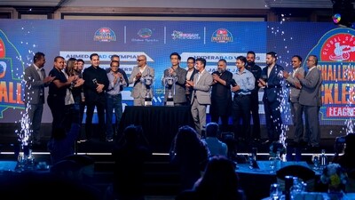 The team owners, along with Global Sports partners and Karan Johar, proudly reveal the tournament trophy, marking the beginning of an exhilarating journey. The team owners, along with Global Sports partners and Karan Johar, proudly reveal the tournament trophy, marking the beginning of an exhilarating journey.
