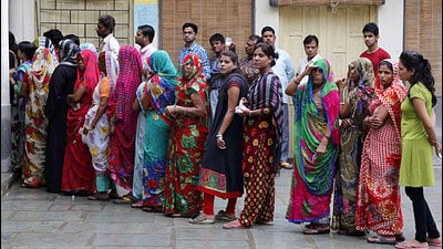 Women-voters-wait-to-cast-their-votes-during-Municipal-Corporation-polls-at-a-polling-booth-in-Ajmer-Rajasthan-India-on-Monday-August-17-2015-Deepak-Sharma-HT-Photo Women-voters-wait-to-cast-their-votes-during-Municipal-Corporation-polls-at-a-polling-booth-in-Ajmer-Rajasthan-India-on-Monday-August-17-2015-Deepak-Sharma-HT-Photo