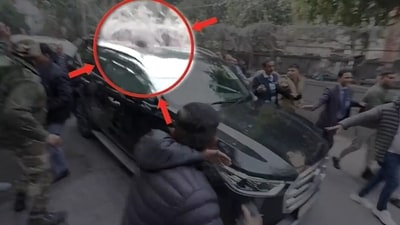 The AAP claimed that a stone was thrown at Arvind Kejriwal's vehicle. (AAP/X) The AAP claimed that a stone was thrown at Arvind Kejriwal's vehicle. (AAP/X)