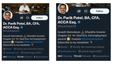 Dr. Parik Patel is a satirical internet personality created in August 2020 during the height of the COVID-19 market crash. (X/@ParikPatel) Dr. Parik Patel is a satirical internet personality created in August 2020 during the height of the COVID-19 market crash. (X/@ParikPatel)