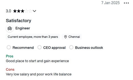 A review by a L&T employee on Glassdoor. (Glassdoor (screengrab)) A review by a L&T employee on Glassdoor. (Glassdoor (screengrab))