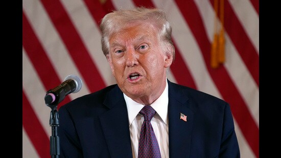FILE - President-elect Donald Trump speaks at a meeting with Republican governors at Mar-a-Lago, on Jan. 9, 2025, in Palm Beach, Florida. (AP Photo/Evan Vucci, File) (AP)