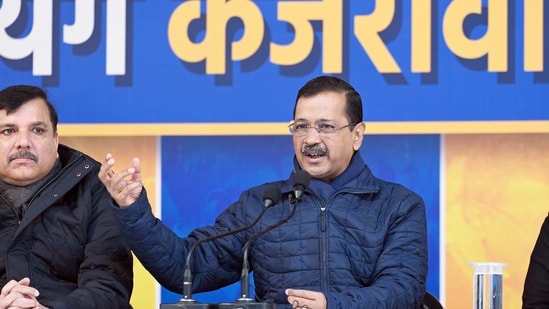 AAP convener Arvind Kejriwal address media in New Delhi on Friday, January 17, 2025. (Sanjeev Verma/ Hindustan Times)