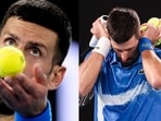 Novak Djokovic reacts after the crowd try to distract him while serving. Novak Djokovic reacts after the crowd try to distract him while serving.