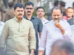 NCP leader Ajit Pawar with Dhananjay Munde (left)