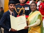 President Droupadi Murmu presents Major Dhyan Chand Khel Ratna Award to chess world champion D Gukesh. President Droupadi Murmu presents Major Dhyan Chand Khel Ratna Award to chess world champion D Gukesh.