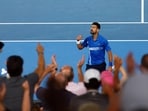 Novak Djokovic reacts during his fourth round match against Czech Republic's Jiri Lehecka.