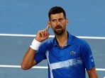 Novak Djokovic reacts during his fourth round match against Czech Republic's Jiri Lehecka.