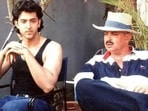 Hrithik Roshan and Rakesh Roshan on the sets of Kaho Naa Pyaar Hai.