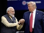 File image: Prime Minister Narendra Modi and Donald Trump shake hands after introductions during the "Howdi Modi" event, Sept. 22, 2019, at NRG Stadium in Houston. File image: Prime Minister Narendra Modi and Donald Trump shake hands after introductions during the "Howdi Modi" event, Sept. 22, 2019, at NRG Stadium in Houston.