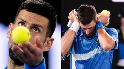 Novak Djokovic reacts after the crowd try to distract him while serving. Novak Djokovic reacts after the crowd try to distract him while serving.