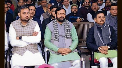 Chief minister Nayab Saini watching Prime Minister Narendra Modi’s ‘Mann Ki Baat’ programme in Kaithal on Sunday. (Sourced) Chief minister Nayab Saini watching Prime Minister Narendra Modi’s ‘Mann Ki Baat’ programme in Kaithal on Sunday. (Sourced)